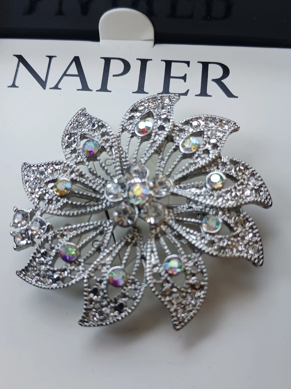 Napier Iridescent Crystal Floral Brooch